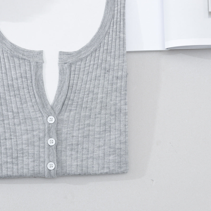 Damen Kurzärmeliger gerippter Knopfcardigan aus Feinstrick Echo Archiv