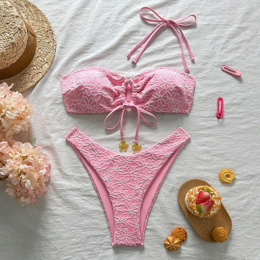 Damen Bandeau-Bikini mit floralen Applikationen Echo Archiv