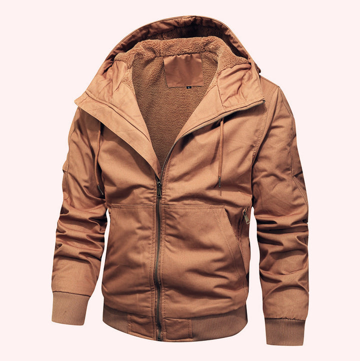 Herren Sherpagefütterte Kapuzen-Canvasjacke mit Thermoisolierung und Rippbündchen Echoarchiv