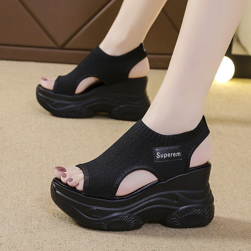 Damen nan Plateau-Sandalen mit elastischem Strickschaft und sportlicher Profilsohle Echo Archiv