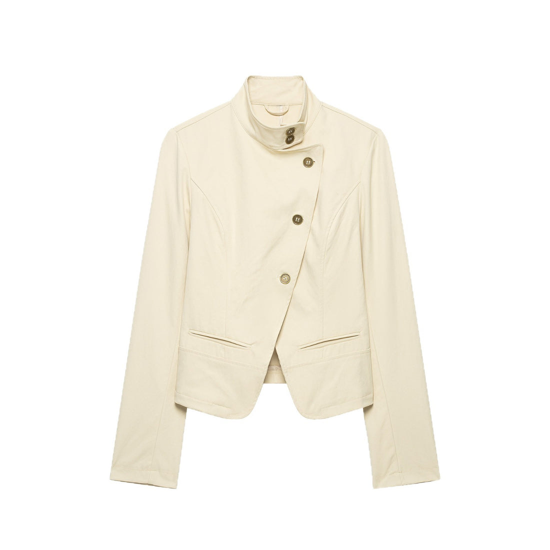 Damen Kurzblazer mit asymmetrischer Knopfleiste und hohem Stehkragen Echoarchiv