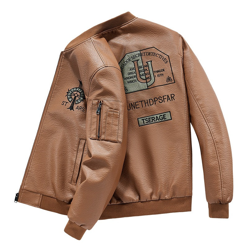 Herren Modische Kunstleder-Bomberjacke mit Taschen Echo Archiv