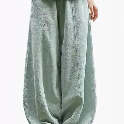 Damen weite Leinenhose mit elastischem Bund und praktischen Taschen Echoarchiv