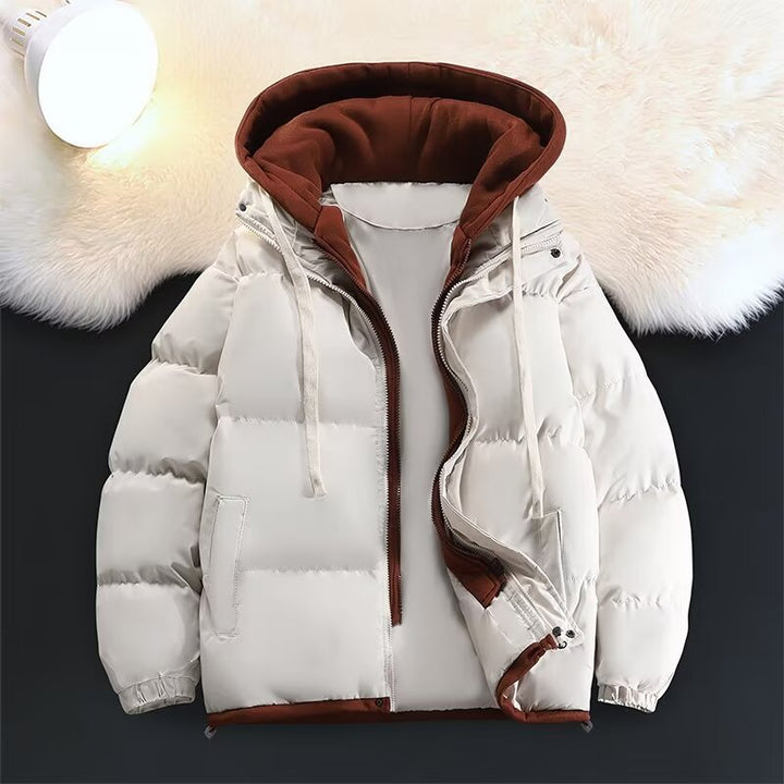 Unisex Gepolsterte Kapuzen-Winterjacke mit kontrastierendem Futter und Kordelzug Echoarchiv
