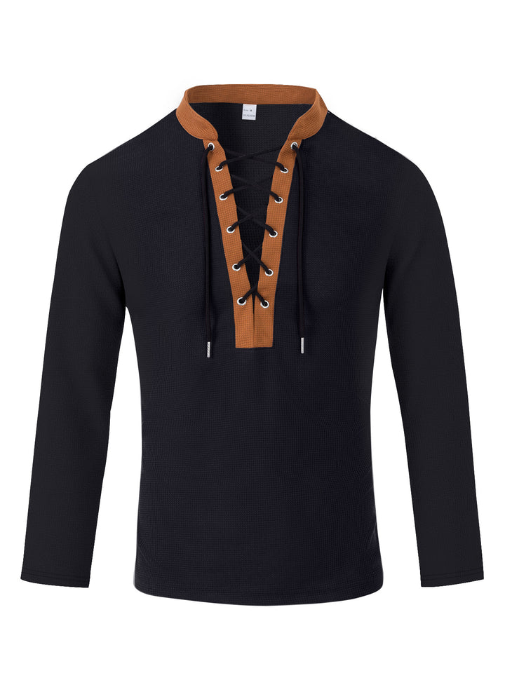 Herren Langarm-T-Shirt mit innovativer Schnürung und Melange-Optik Echoarchiv