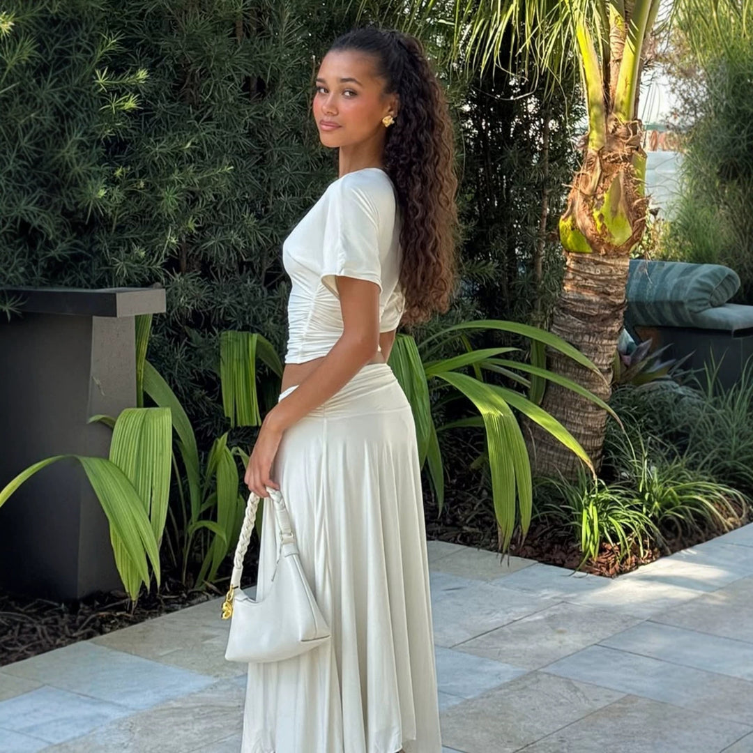 Damen Elegantes Maxikleid mit asymmetrischem Design und Raffung Echo Archiv
