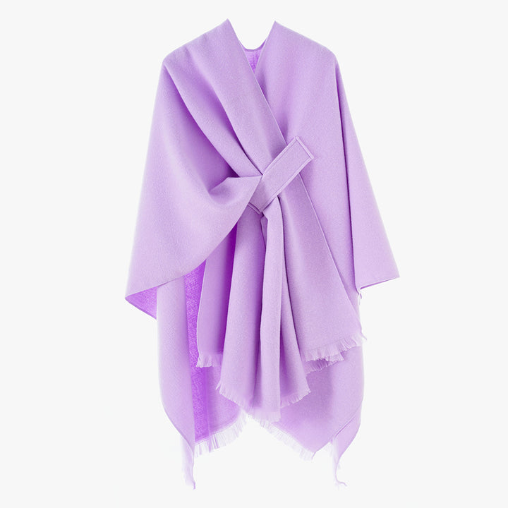 Damen Strickponcho mit geometrischem Blockmuster und Fransen Echo Archiv