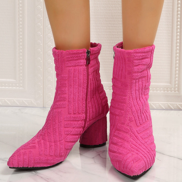 Damen Texturierte Ankleboots mit spitzer Schuhspitze und Blockabsatz Echoarchiv