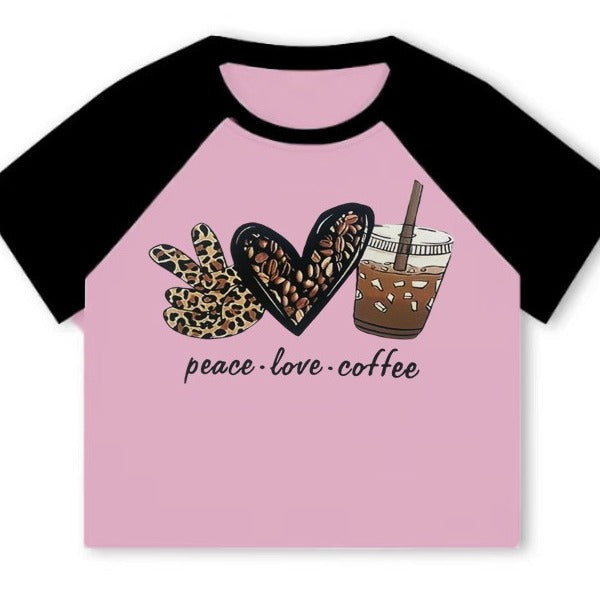 Damen Crop-T-Shirt mit kreativem Kaffee-Motiv und lässiger Passform Echo Archiv