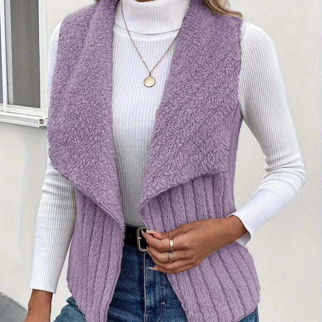 Damen nan kuschelige ärmellose Teddy-Fleece-Weste mit großem Schalkragen und strukturierter Rippenoptik Echo Archiv