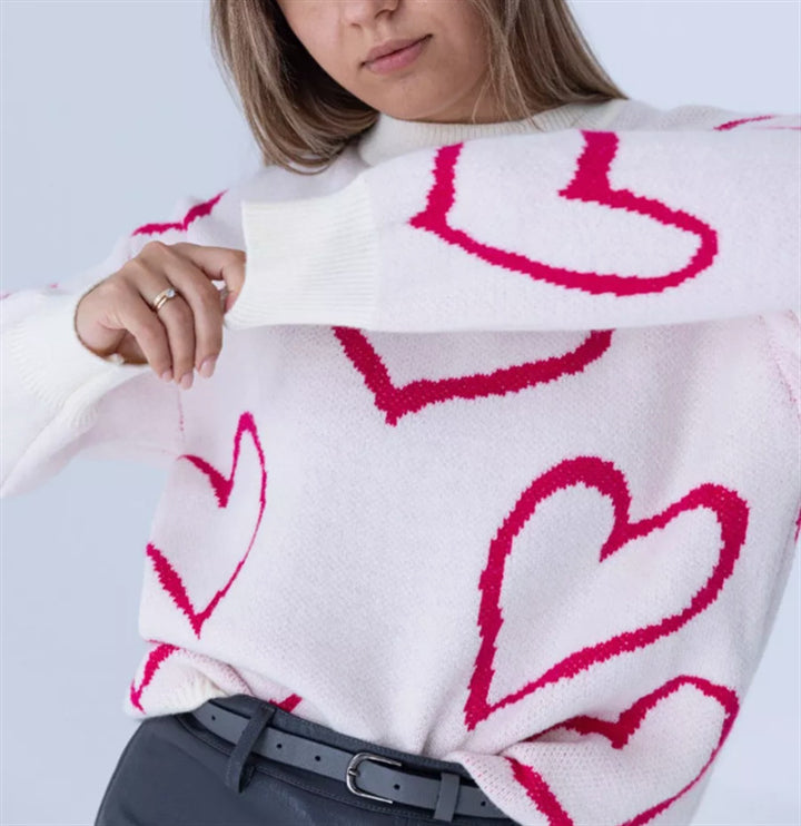 Damen Kuscheliger Jacquard-Pullover mit Herzmotiv und lockerer Oversize-Passform – Mavelle