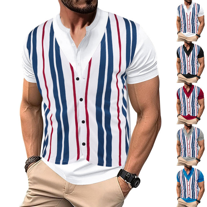 Herren Kurzarm-Henley-Shirt mit gestreiftem Design und modernem Schnitt Echoarchiv