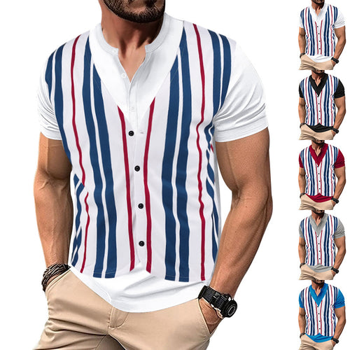 Herren Kurzarm-Henley-Shirt mit gestreiftem Design und modernem Schnitt Echoarchiv