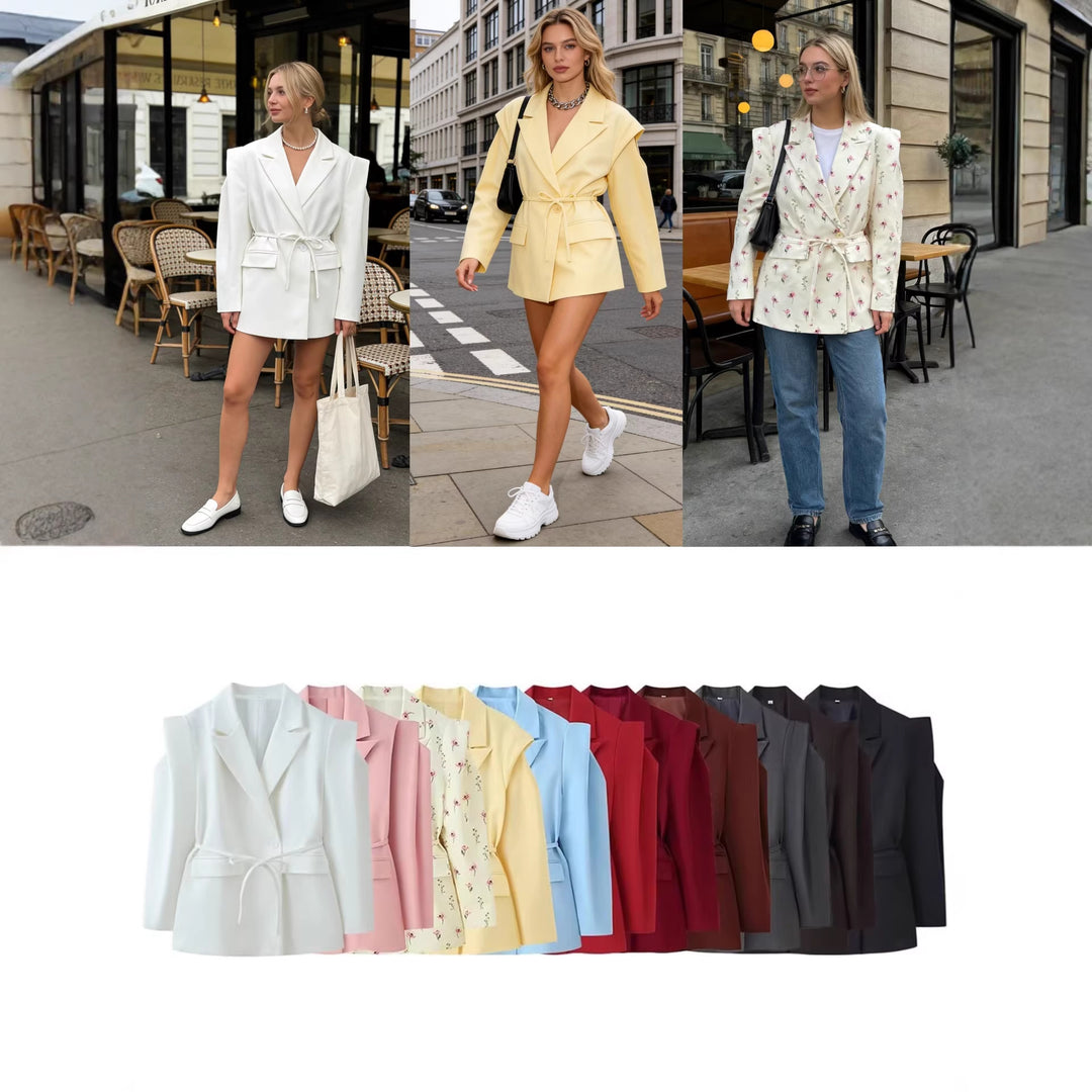 Damen Taillierter Ein-Knopf-Blazer mit Bindegürtel und Schulter‑Cut‑Out Echo Archiv