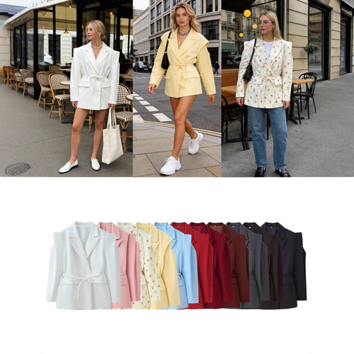 Damen Taillierter Ein-Knopf-Blazer mit Bindegürtel und Schulter‑Cut‑Out Echo Archiv