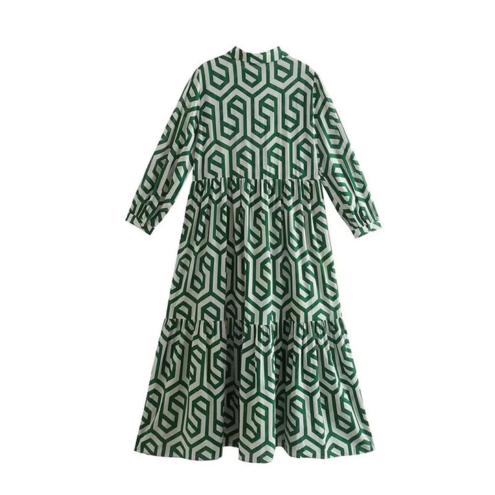 Damen nan langes Hemdkragen-Stufenkleid mit geometrischem Alloverprint und geraffter Taillenpasse Echo Archiv