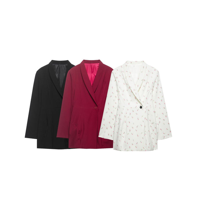 Damen Floraler Schalkragen-Blazer mit lockerem Schnitt und aufgesetzten Taschen Echo Archiv