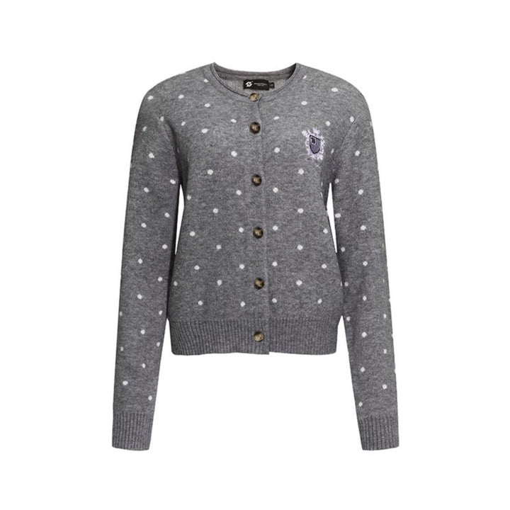 Damen Strick-Cardigan mit Rundhals, Tupfen-Jacquard und Zierwappen Echoarchiv