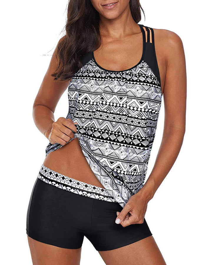 Damen Sportliches Tankini-Set mit hohen Taillenshorts und modischer Raffung Echo Archiv