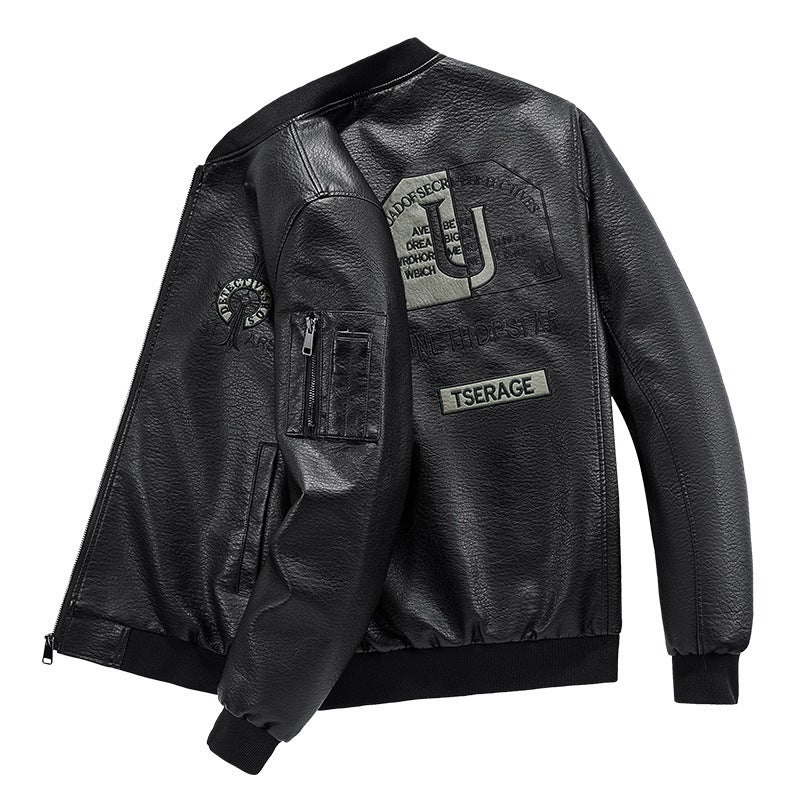 Herren Modische Kunstleder-Bomberjacke mit Taschen Echo Archiv