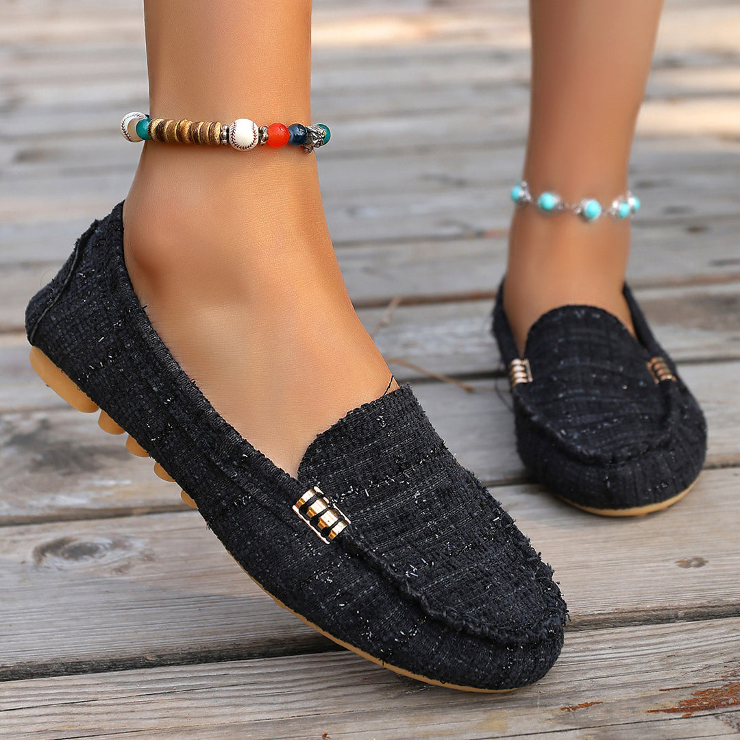 Damen Metallic Mokassin mit Noppenlaufsohle und Ziermetalldetail – Lioré