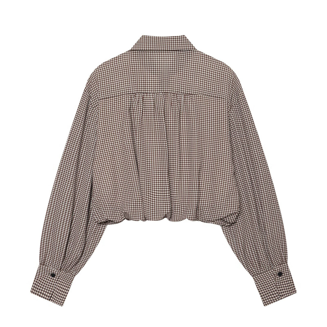 Damen Karo-Cropped-Hemdbluse mit Ballonärmeln und Brusttasche Echo Archiv