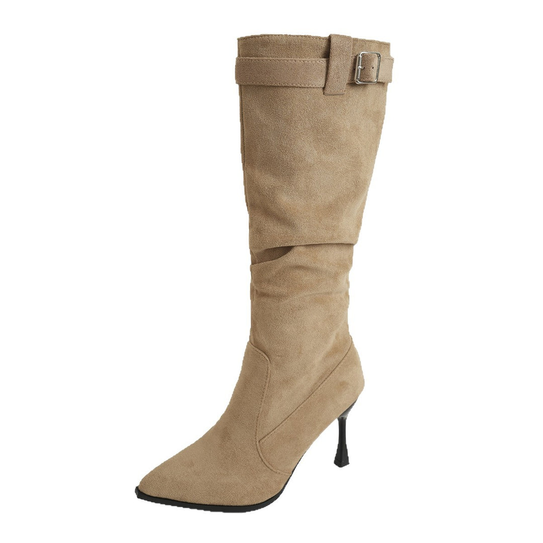 Damen Kniehohe Velours-Stiefel mit spitzer Zehenpartie und schmalem Stiletto-Absatz – Lioré