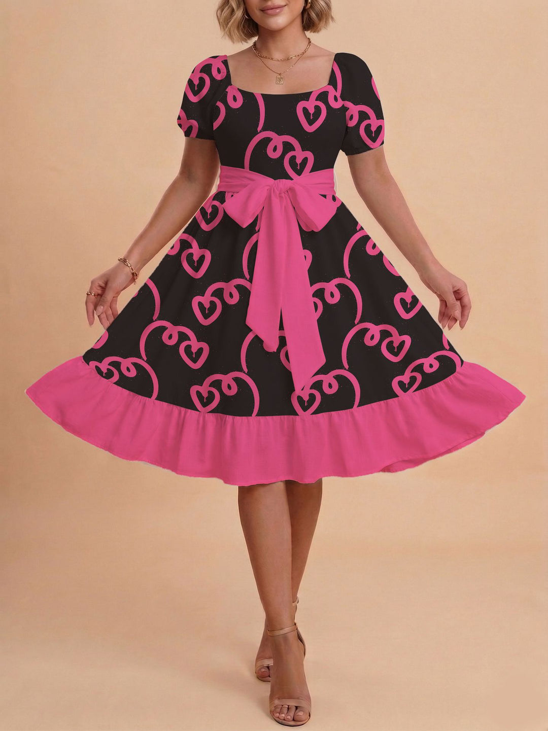 Damen Midikleid mit verspieltem Druck und tailliertem Schnitt Echo Archiv