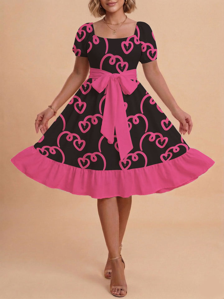 Damen Midikleid mit verspieltem Druck und tailliertem Schnitt Echo Archiv