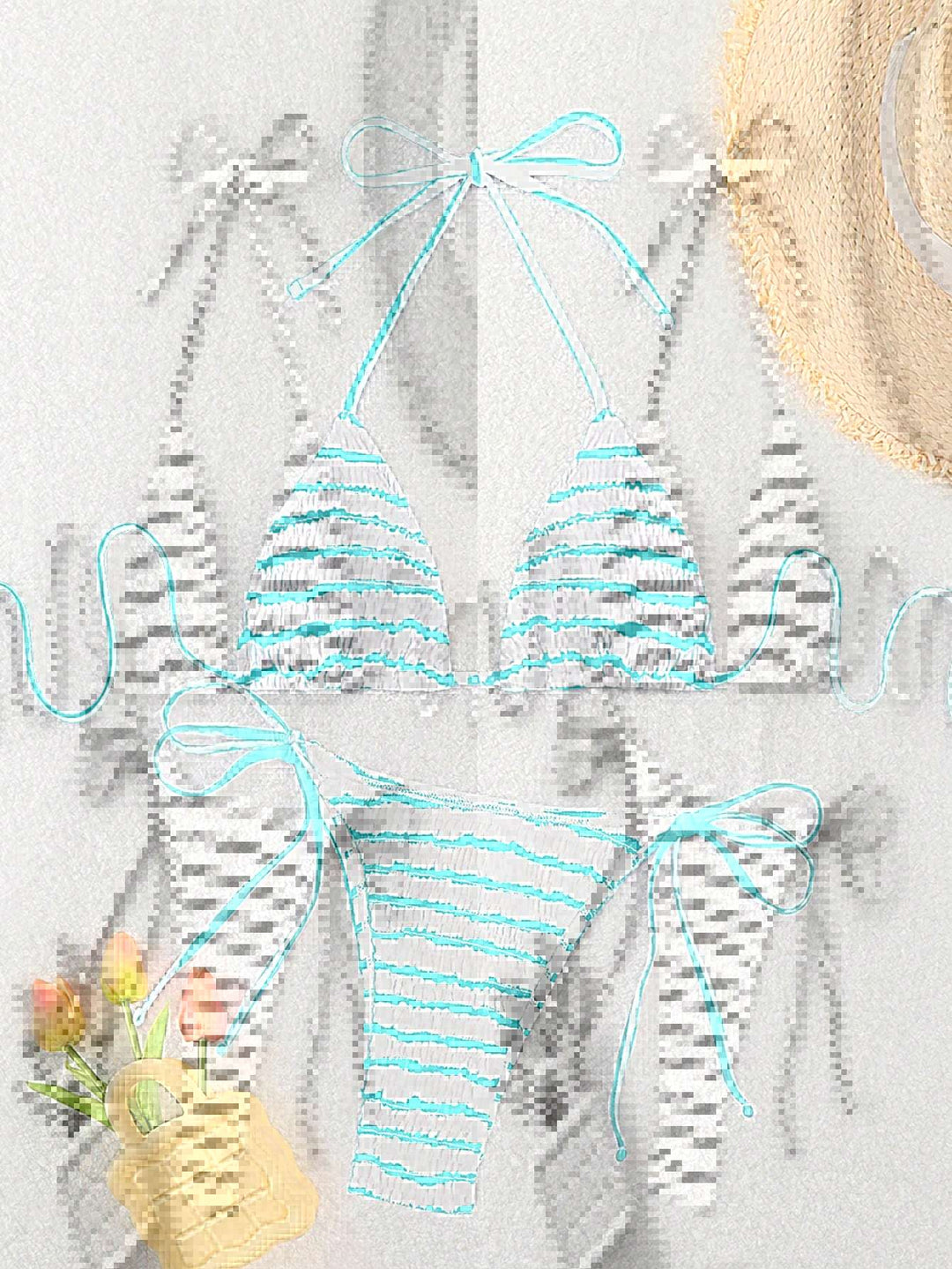 Damen Triangel-Bikini mit feinem Streifenmuster und raffinierten Bindebändern Echo Archiv