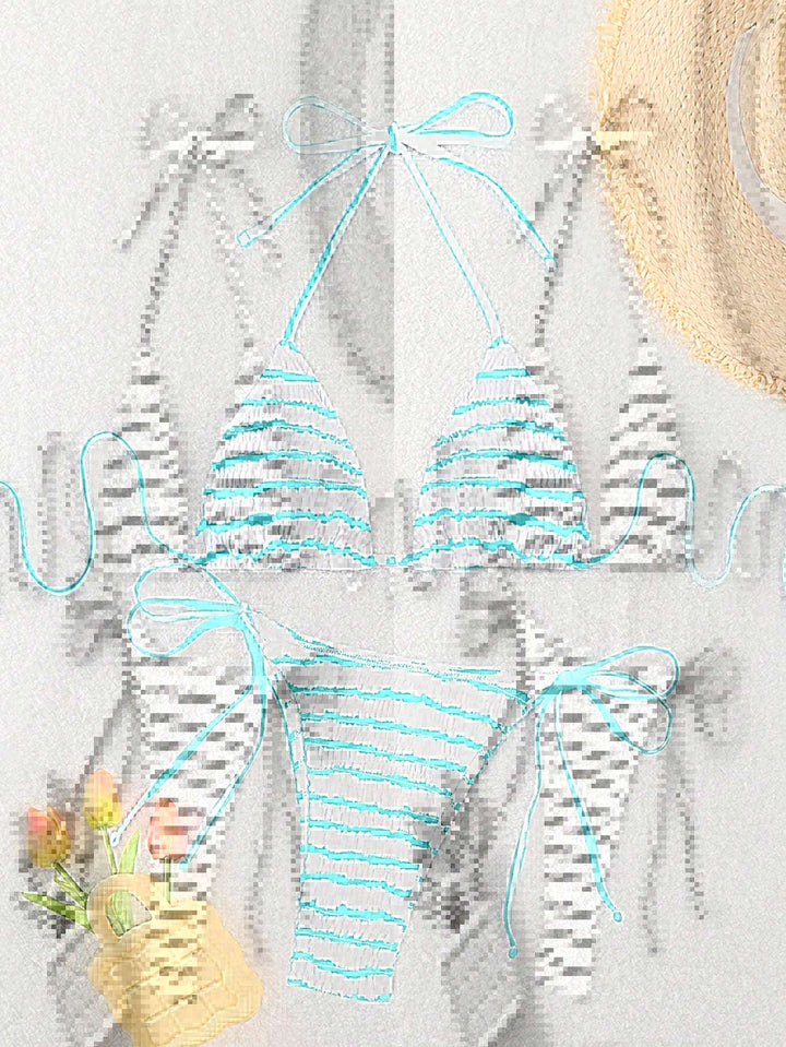 Damen Triangel-Bikini mit feinem Streifenmuster und raffinierten Bindebändern Echo Archiv