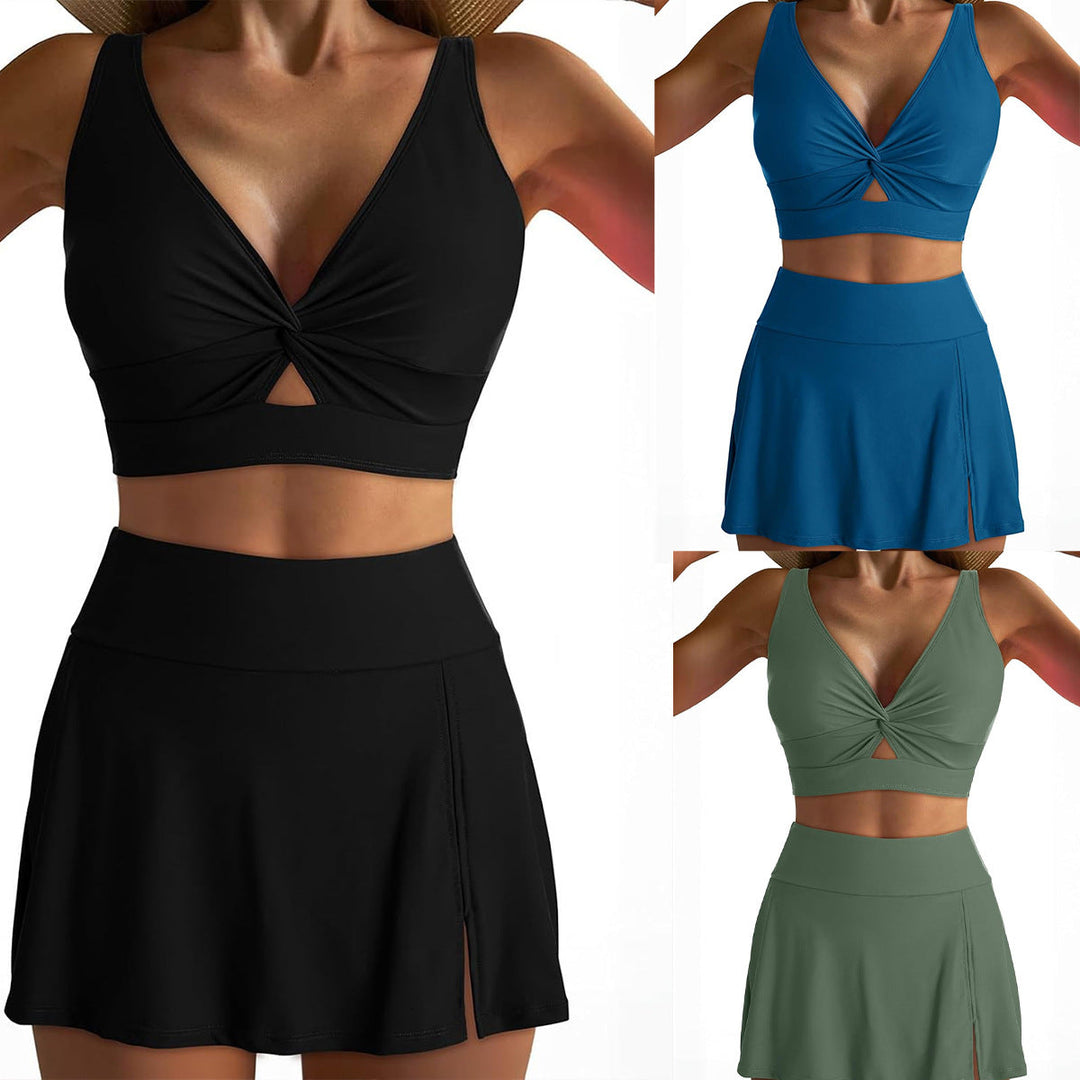 Damen Sportliches Bikini-Set mit modischem Wickeltop und schickem Rock Echoarchiv