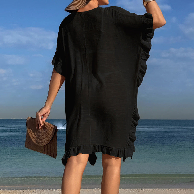 Damen Strandtunika mit elegantem Häkelbesatz und Rüschendetails Echo Archiv