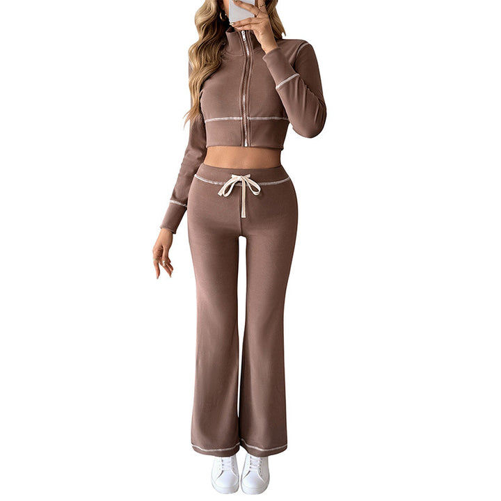 Damen Elegantes Sportliches Set mit hohem Kragen und elastischem Bund Echo Archiv