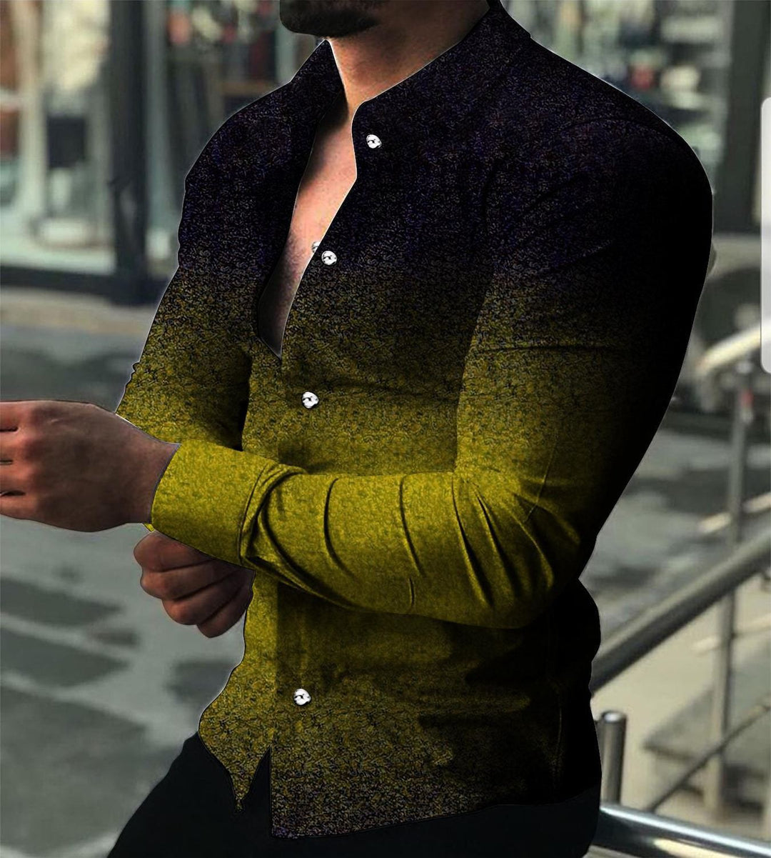 Herren Langarmhemd mit modernem Farbverlauf und edlen Knopfdetails Echoarchiv
