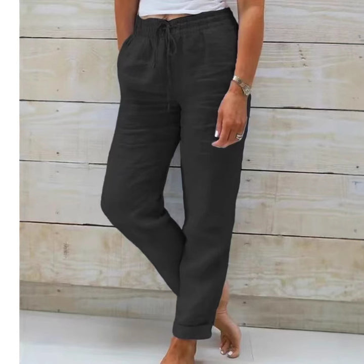 Damen lässige Leinenhose mit elastischem Bund Kordelzug und Seitentaschen – Avélisse