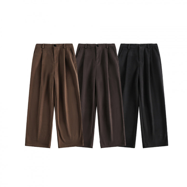 Damen Weite High-Waist-Hose mit Bundfalten und weitem Bein Echo Archiv