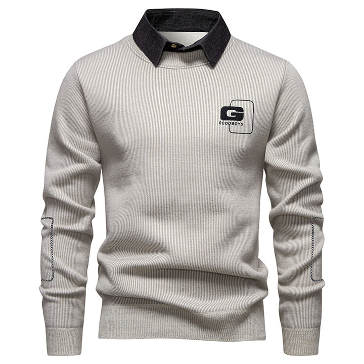 Herren eleganter Pullover mit Kragen und feinem Strickmuster Echoarchiv