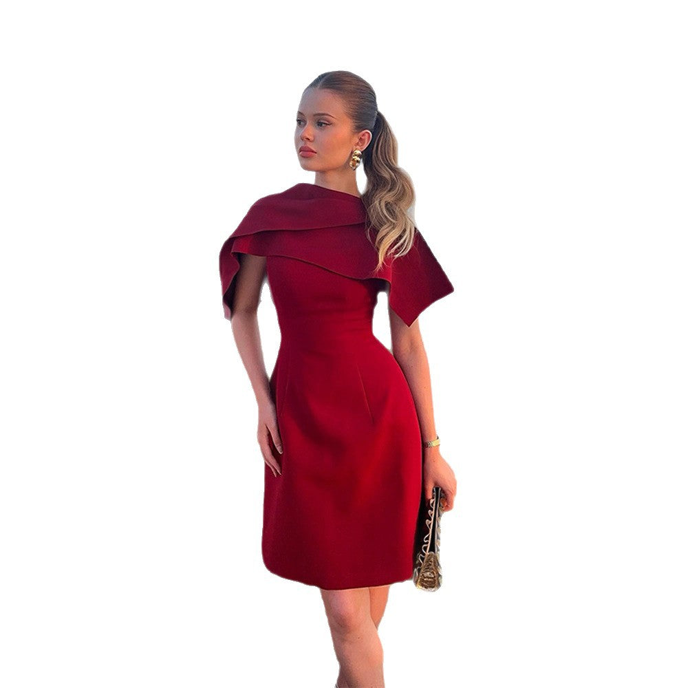Damen Elegantes Cape-Kleid mit taillierter A-Linie und Stehkragen Echoarchiv