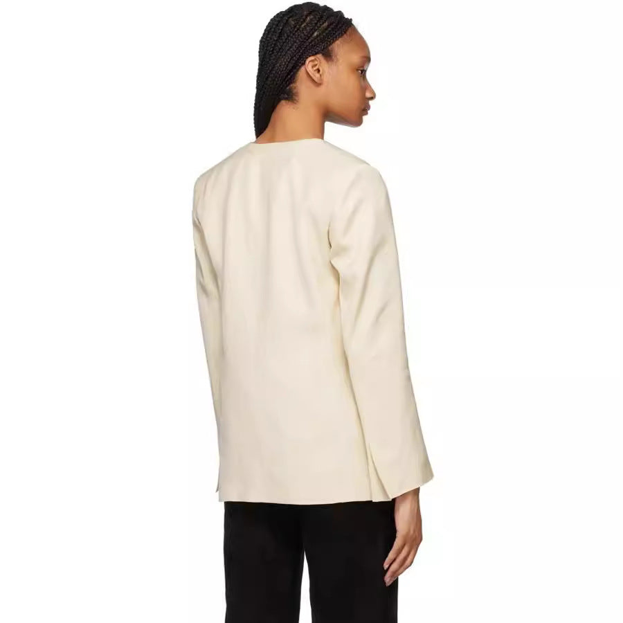 Damen Kragenloser Longblazer mit offenem Fall und Cape-Effekt Echoarchiv