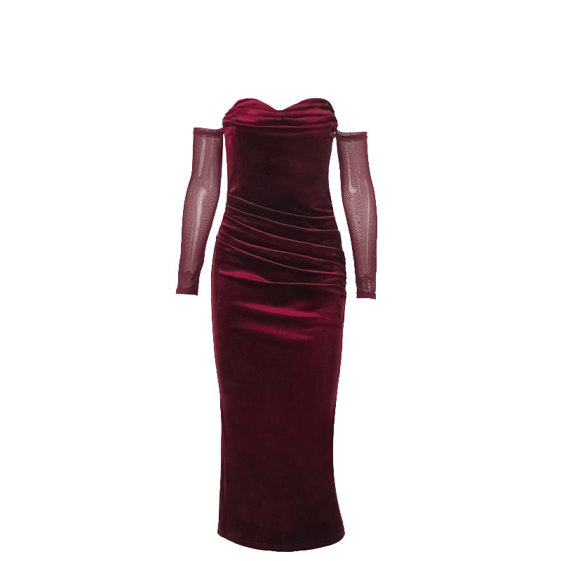 Damen figurbetontes Midi-Kleid mit transparenten Ärmeln und Rüschendetails Echo Archiv