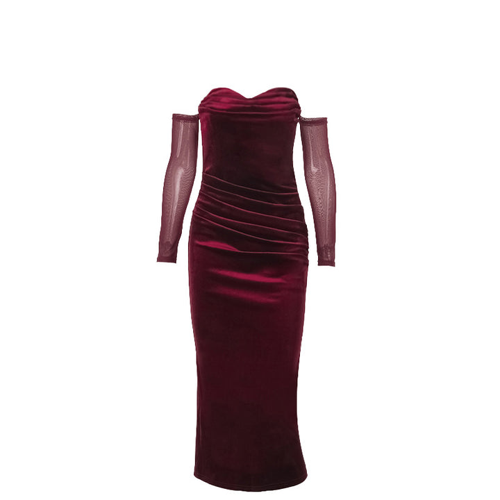 Damen figurbetontes Midi-Kleid mit transparenten Ärmeln und Rüschendetails Echo Archiv