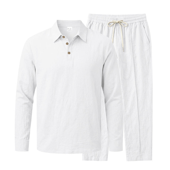 Herren Lässiges Leinenoptik-Loungewear-Set mit Henley-Kragen und Kordelbzw. Bund – Averon