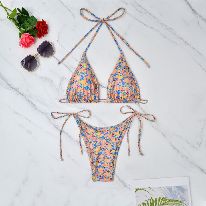 Damen Triangel-Bikini mit verstellbaren Bindebändern und floralem Muster Echo Archiv
