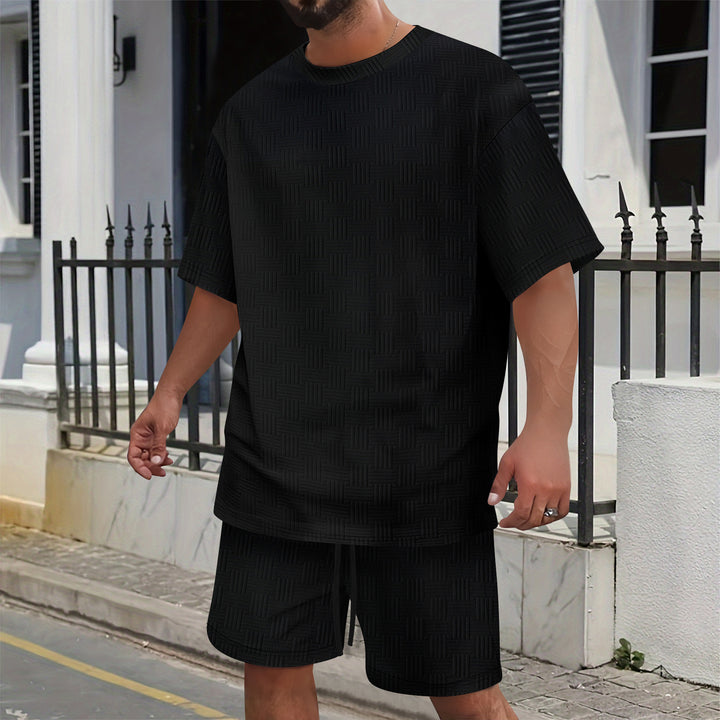 Herren lässiges Kurzarmshirt und Bermudas Set mit strukturiertem Design Echoarchiv