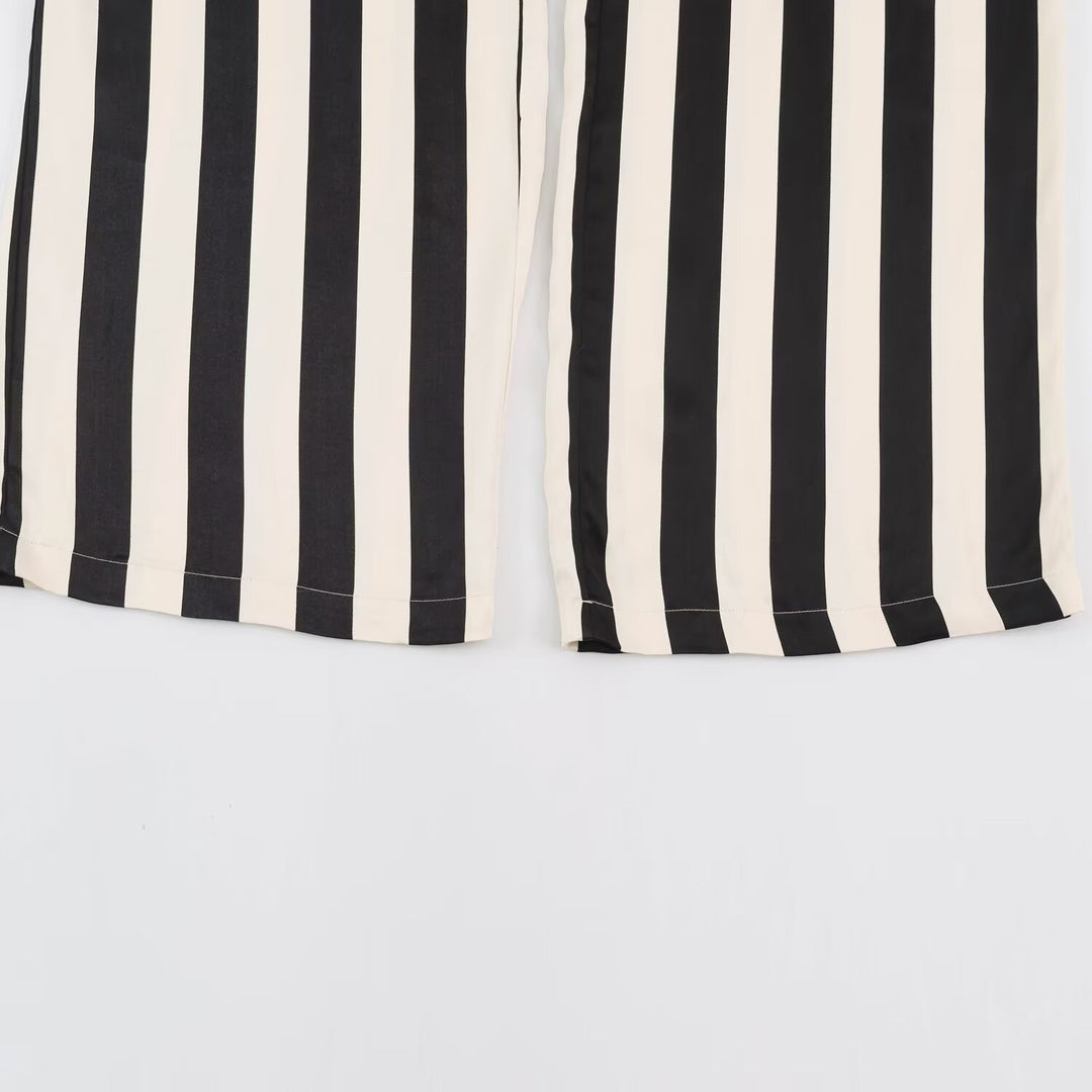 Damen Weite Palazzo-Hose mit vertikalen Streifen und elastischem Bund Echoarchiv