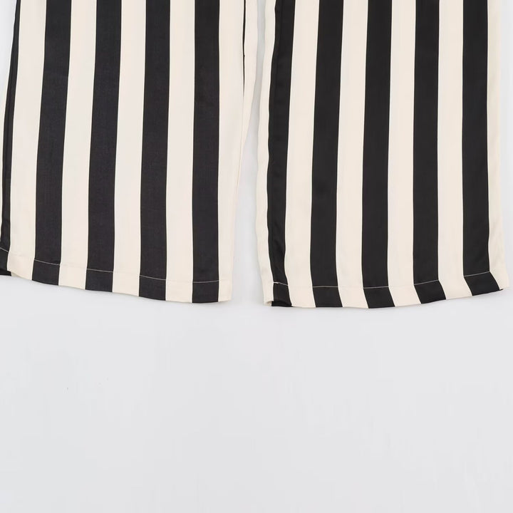 Damen Weite Palazzo-Hose mit vertikalen Streifen und elastischem Bund Echoarchiv