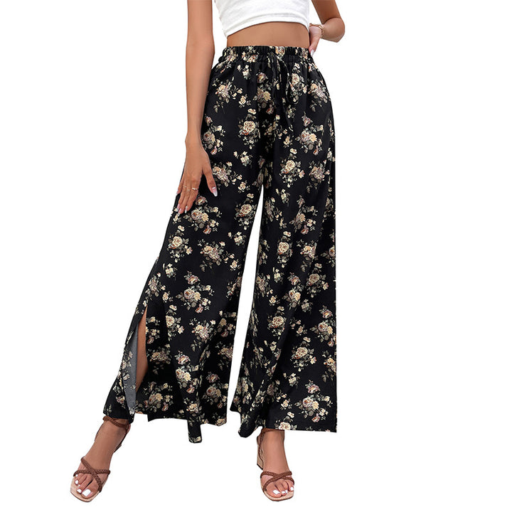 Damen Leichte Palazzo-Hose aus Viskosemix mit Gummibund, Tunnelzug und seitlichen Beinschlitzen Echoarchiv