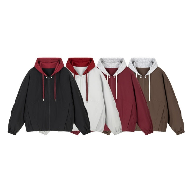 Unisex Oversize Kapuzen‑Zipjacke mit kontrastiertem Kapuzenfutter und elastischem Saum Echoarchiv