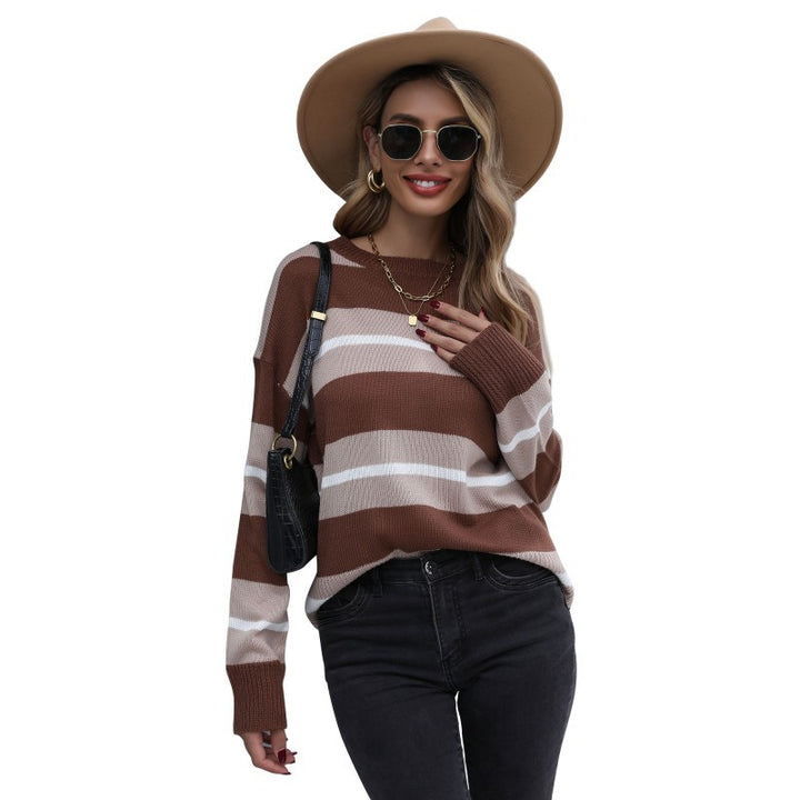 Damen Gestreifter Feinstrickpullover mit Rundhals und legerer Oversize-Passform Echoarchiv